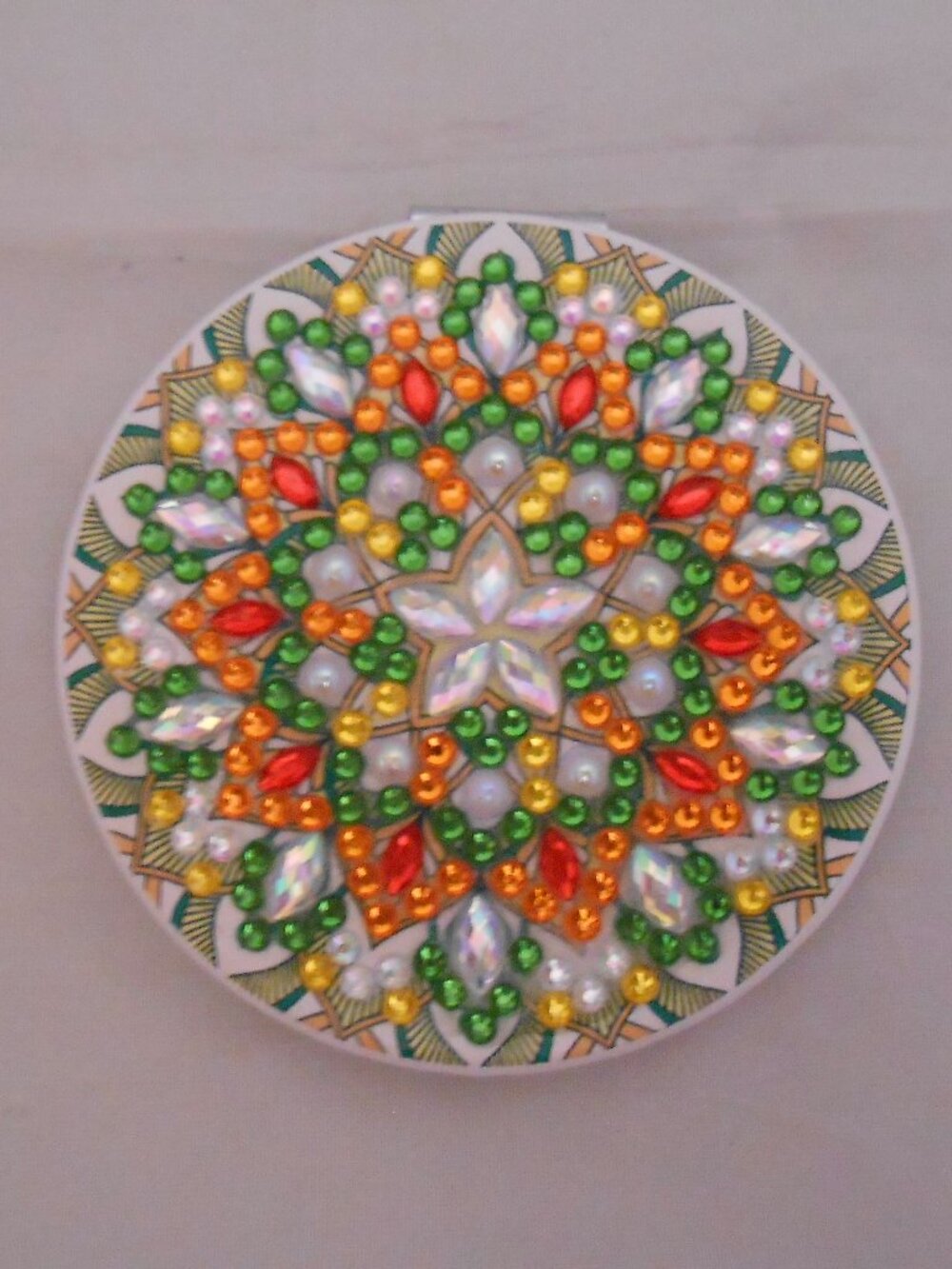 Diamond Art Compact Mirror, Handmade, Double Sided/Magnified, Circle, Gems